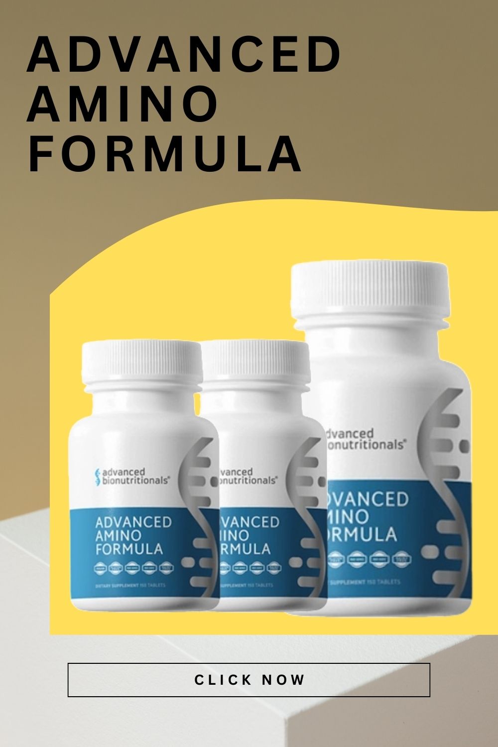 Bottle of Advanced Amino Formula supplement with benefits for muscle, bone, and overall health
