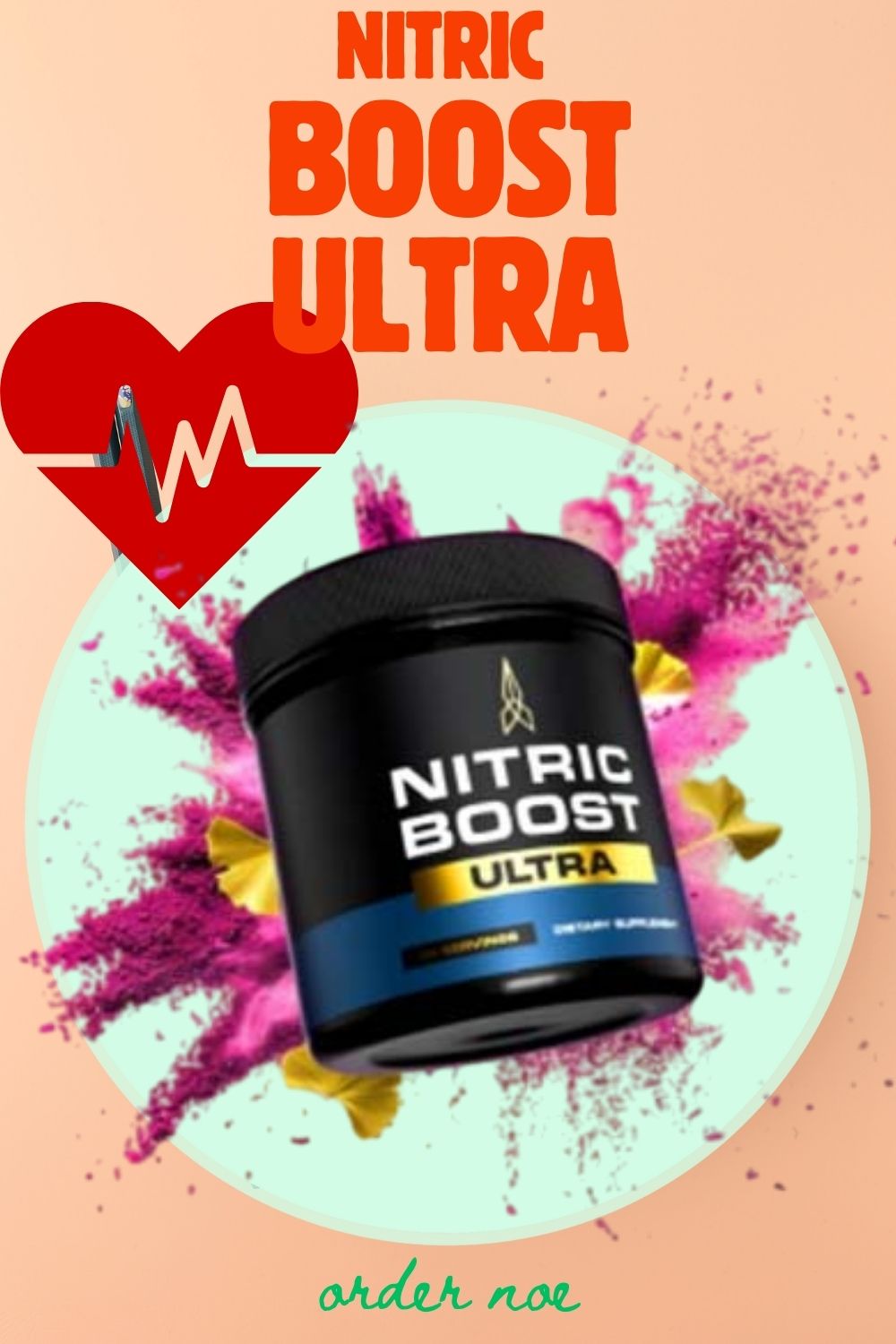 Nitric Boost Ultra supplement bottle with benefits for energy, stamina, and blood flow support